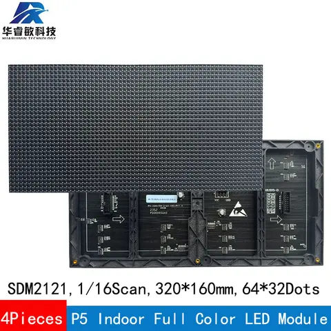 4Pcs/lot P5 Indoor Black SMD2121 Full Color LED Video Display Panel 320x160mm 64x32 Pixels Lower Price High Quality RGB Module