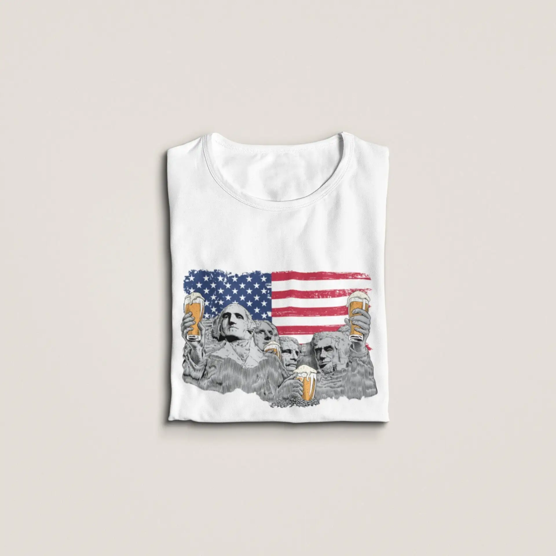 Mount Rushmore Presidents Drinking Beer T Shirt America USA Flag South Dakota Monument Patriotic Drinker s 4th July