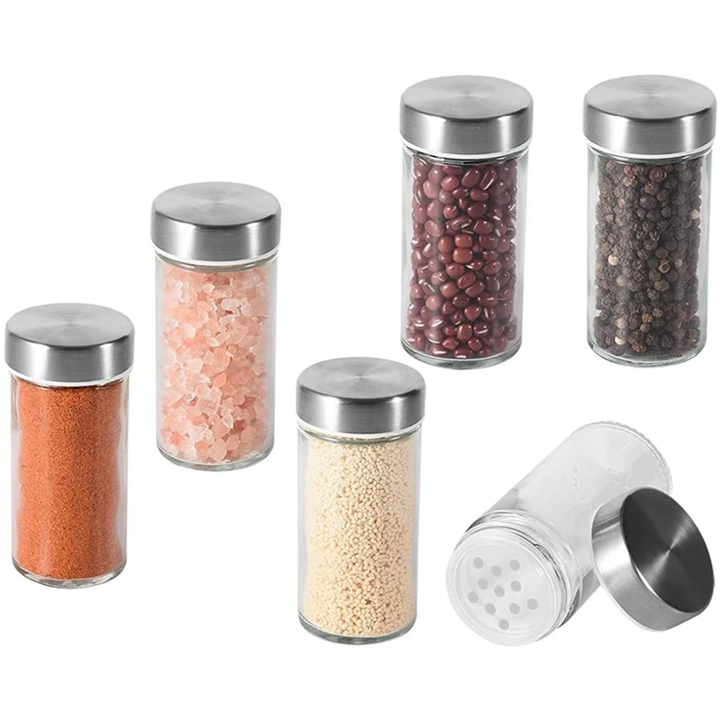 

6 Spice Jars With Shaker Insert, Stainless Steel Lid, Spice Jars, Round Spice Shaker, Transparent Spice Container