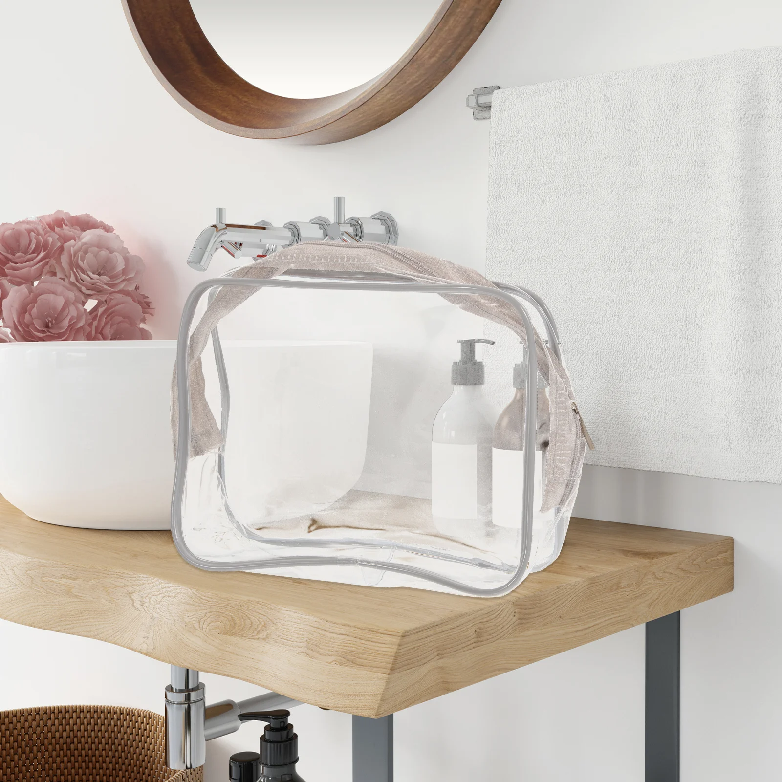 

3Pcs Clear Bags Transparent Travel Toiletry Organizer Lightweight Large Capacity Multi-Functional Women Daily Use