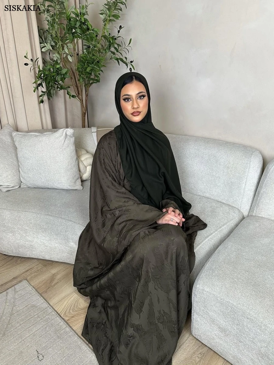 

Siskakia Ramadan Duba Batwing Sleeve Maxi Dress Muslim Elegant Women Evening Dress Moroccan