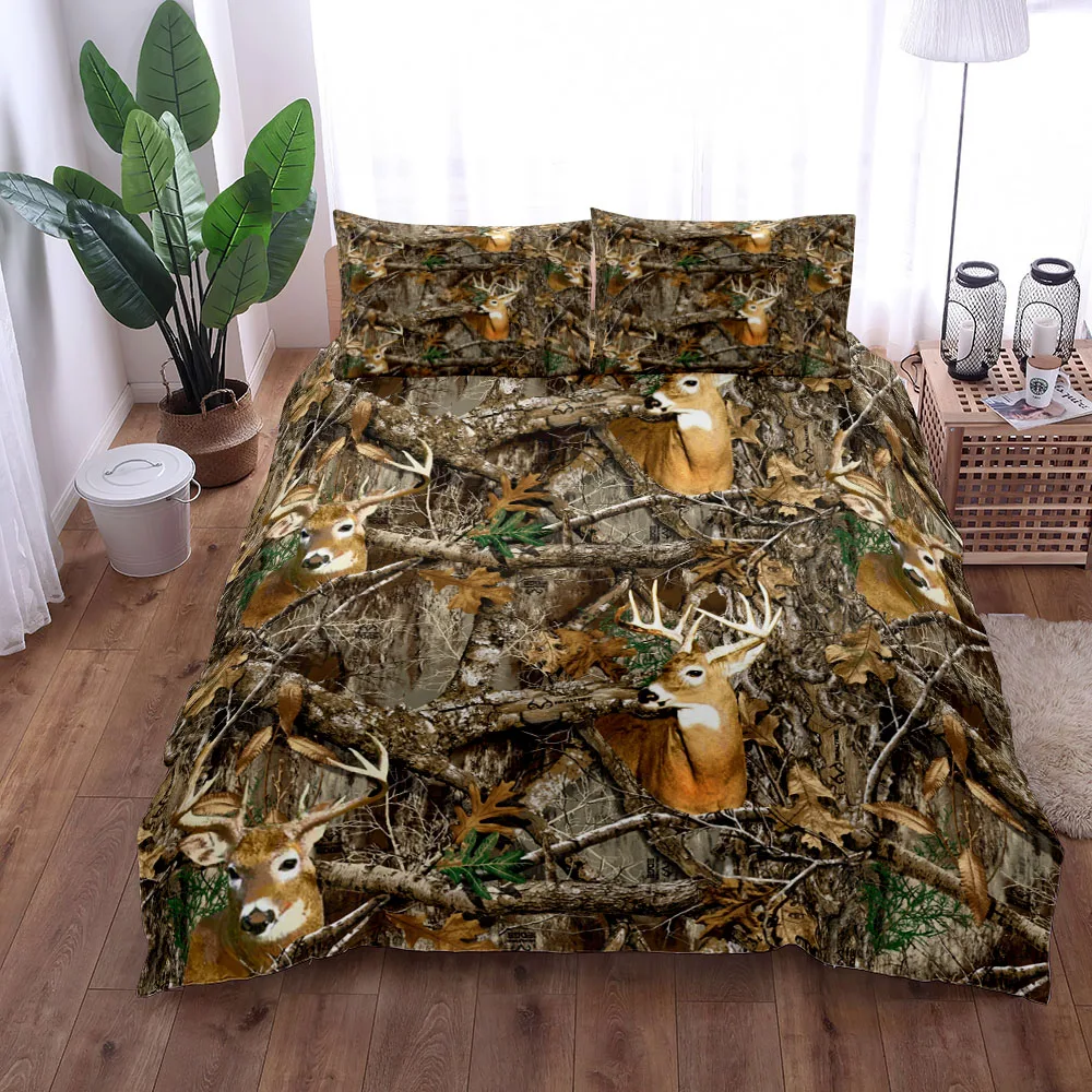 Camouflage Deer Duvet Cover Set UK Single Double Queen US Twin Full King Size pkm Bed Linen Set