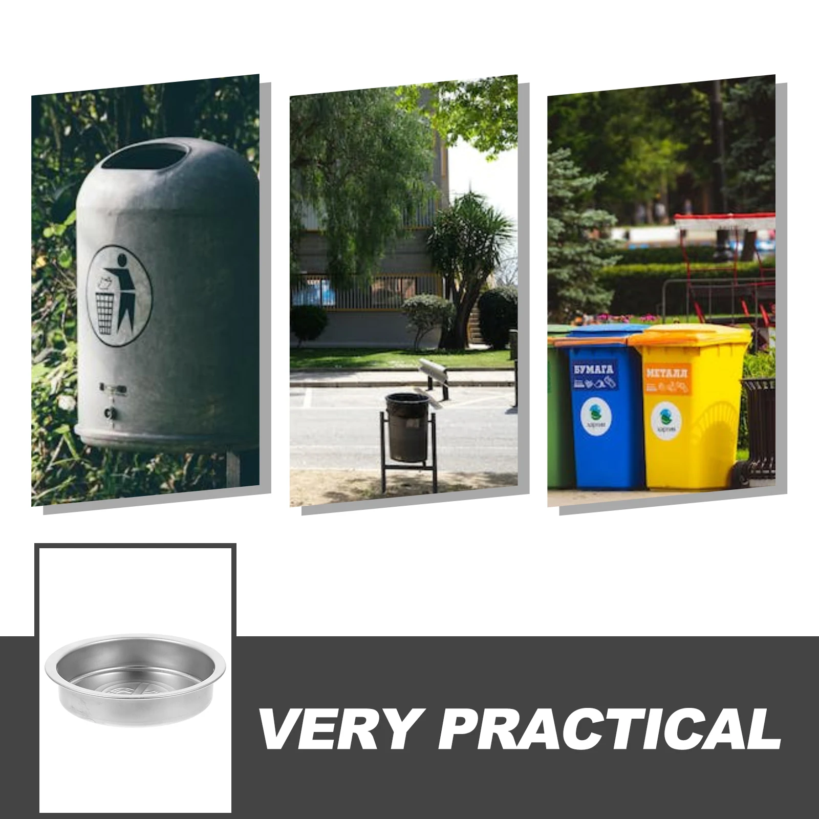 

Round Stainless Steel Ashtray Outdoor Trash Can Accessories Metal Ash Holder Property Garbage Bin Inner Bucket Handle