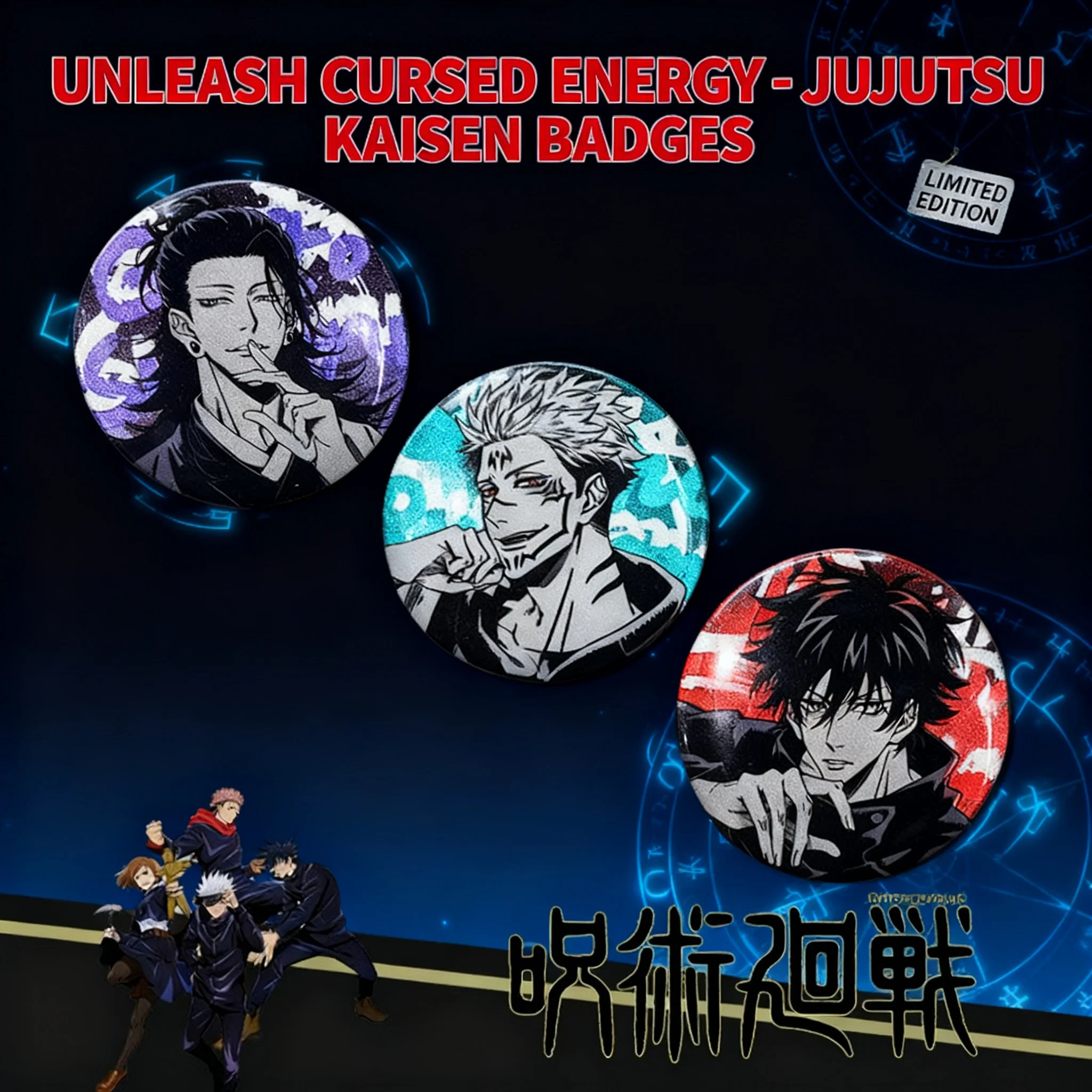 

Anime Jujutsu Kaisen Blind Box Badge Gojo Satoru Fan Merch Official Goods Otaku Double Flash Pin Brooch Collectible Souvenir