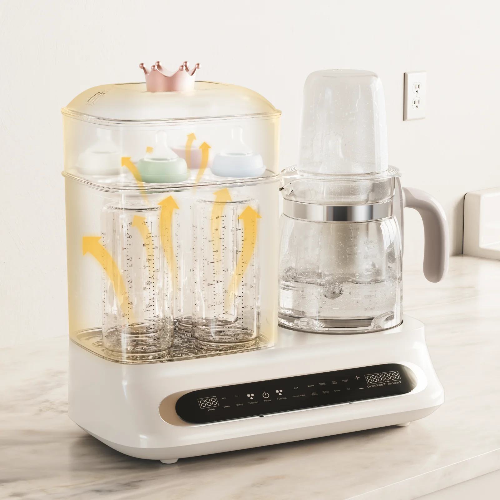 Scaldabiberon e vaporiera YunBaby 5 in 1 - 44 once multifunzione per latte, alimenti e elementi essenziali