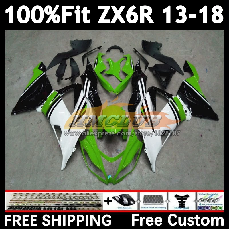 Body For KAWASAKI NINJA ZX-6R 2013 2014 2015 green white 2016 2017 2018 159No.138 ZX 636 6R ZX636 ZX6R 13 14 15 16 17 18 Fairing