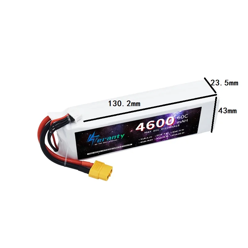 Batterie Lipo 3S 4600mAh 11,1V 45C mit Prise Count60 für Avion RC, Quadrirotor, Hélicoptere, Mod Parque FPV, Voiture de Course,