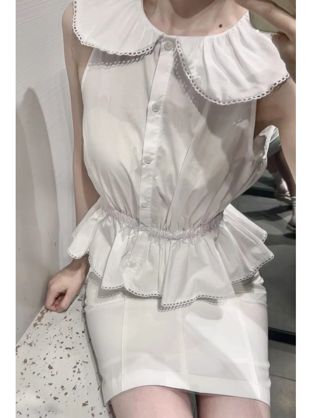 Sweet Sle White Doll Collar ort Svel irt Women's Top Slim Fit Chinese Brandl Summer Faion College Sweetn