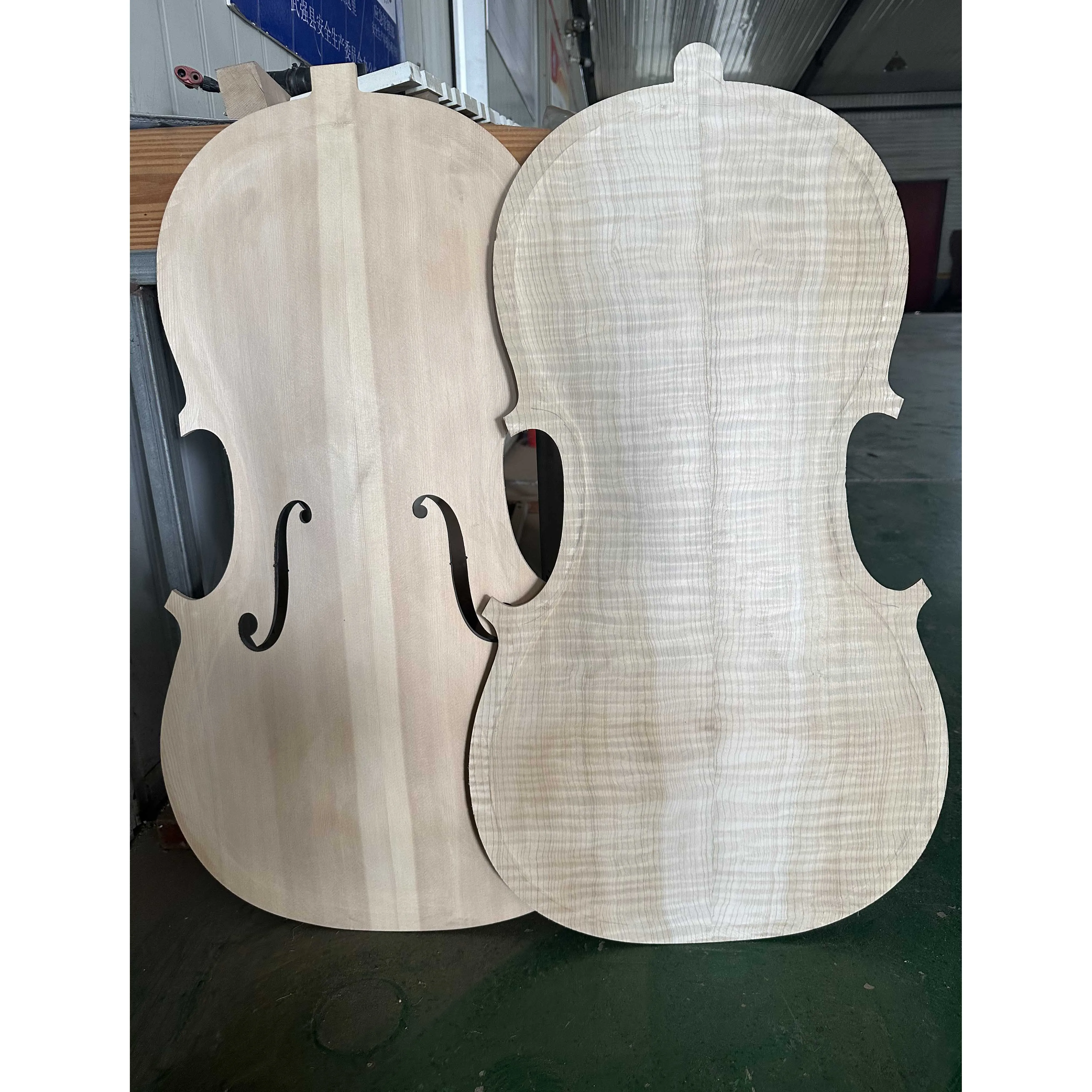 4/4 Cello Production Materials Handcarved 1 piece of flame and 1 piece of spruce for unfinished flame maple wood cello component