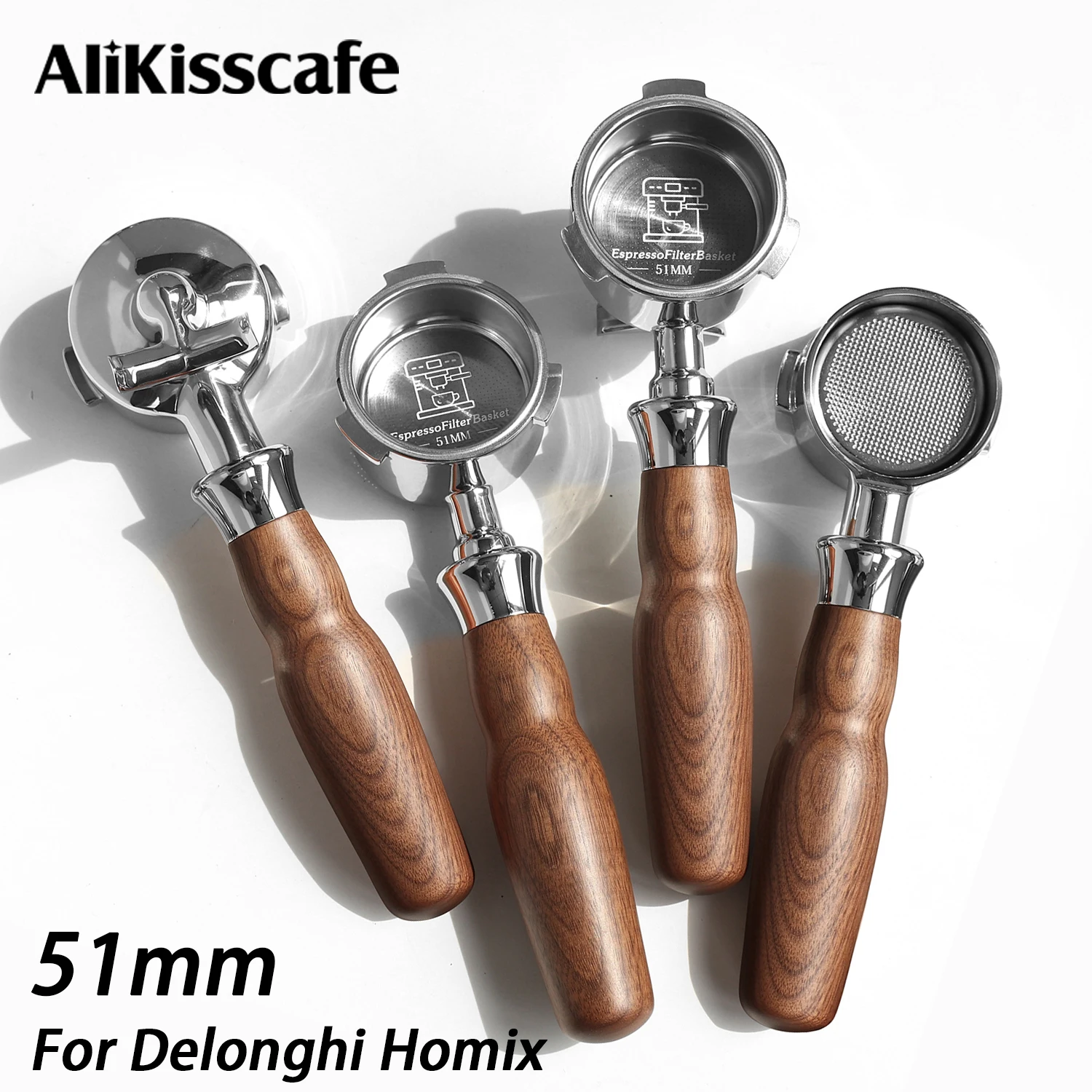 AliKisscafe 51mm Coffee Bottomless Portafilter Delonghi Dedica EC680 La Specialista Homix H11 Espresso Accessories Barista Tools