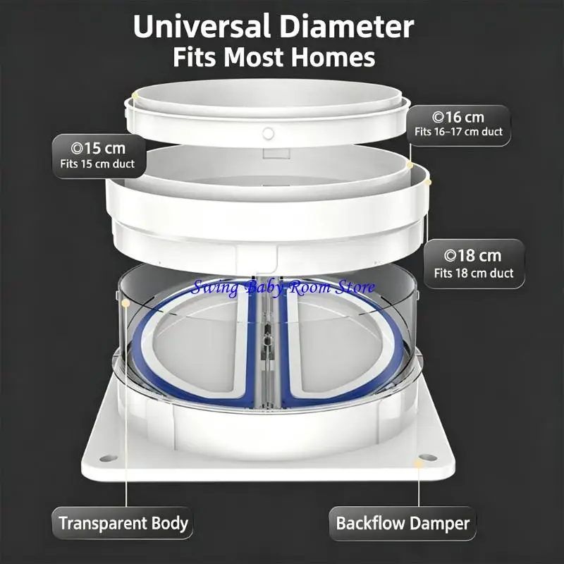 K1AD Clear Body Hood Damper for Kitchen Duct Replacement, Way Check Part with Visible Grease Area and Service Access
