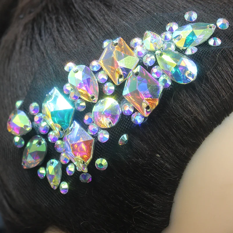 New Latin Dance Stage Diamond Embedded Headwear Children's Girls' Competition Flash Diamond Shape Head Flower Hair Accessory