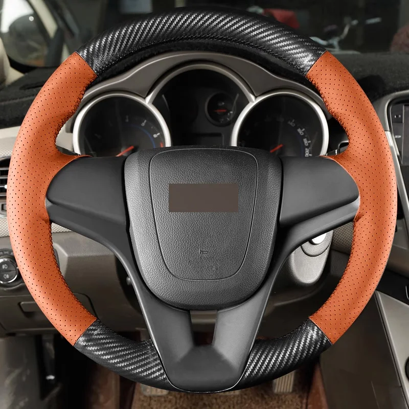 

Matt Carbon Orange Perforated Leather Steering Wheel Cover Car Accessoires for Chevrolet Cruze Malibu XL Captiva Cobalt MONZA