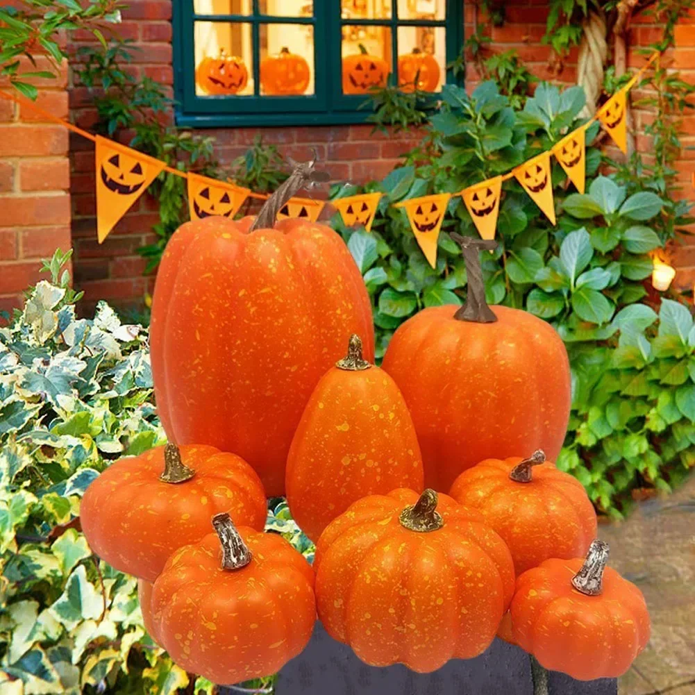 8PCS Foam Pumpkin Statue Decorative Simulation Pumpkin Ornament Realistic Multifunctional For Table Centerpieces Decoration