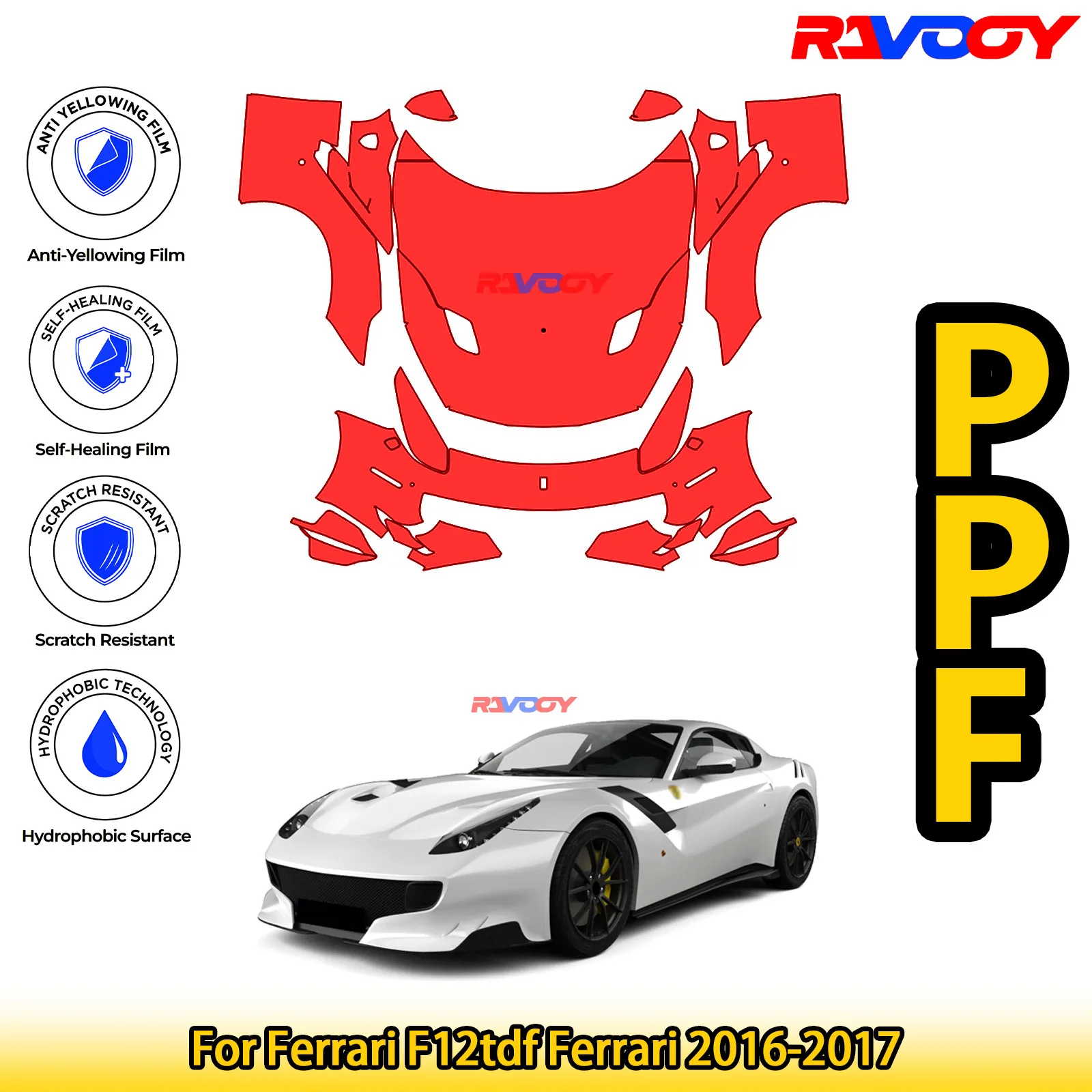 

Для Ferrari F12tdf Ferrari 2016-2017 глянцевая матовая черная предварительно вырезанная передняя защитная пленка PPF Kit