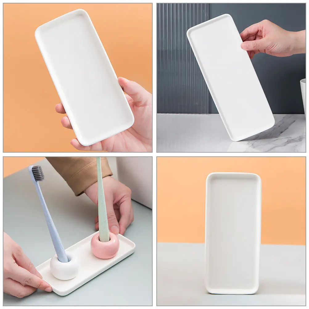Bandeja de cerámica para cepillos de dientes, plato rectangular para almacenamiento en el baño, organizador multifuncional de escritorio, dispensador de jabón, soporte para joyas