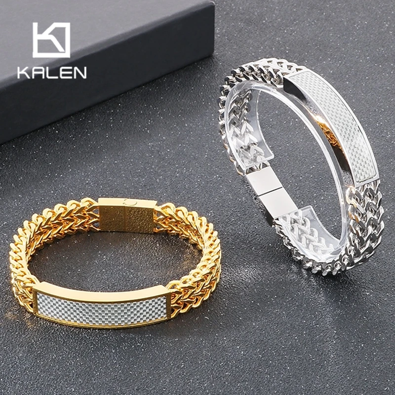 Kalen 12MM Chunky Stainless Steel Mesh Chain Bracelet for Men Punk Wristband Accessories Bully Trendy Jewelry Birthday Gift