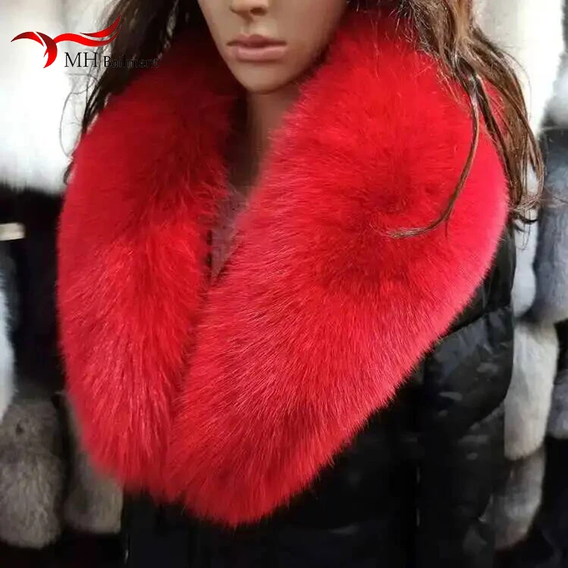 Winter Real Fox Fur Collar 100% Genuine Natural Pink Scarf Scarves Women Large Size Wraps Neck Warmer Luxury Furry Shawl Female 