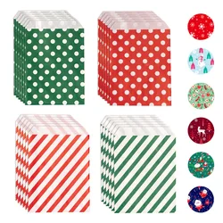 24Pcs Świąteczne papierowe torby na przysmaki Polka Dot Striped Pattern Candy Buffet Bags with stickers for Xmas Party Favor Paper Gift Bags