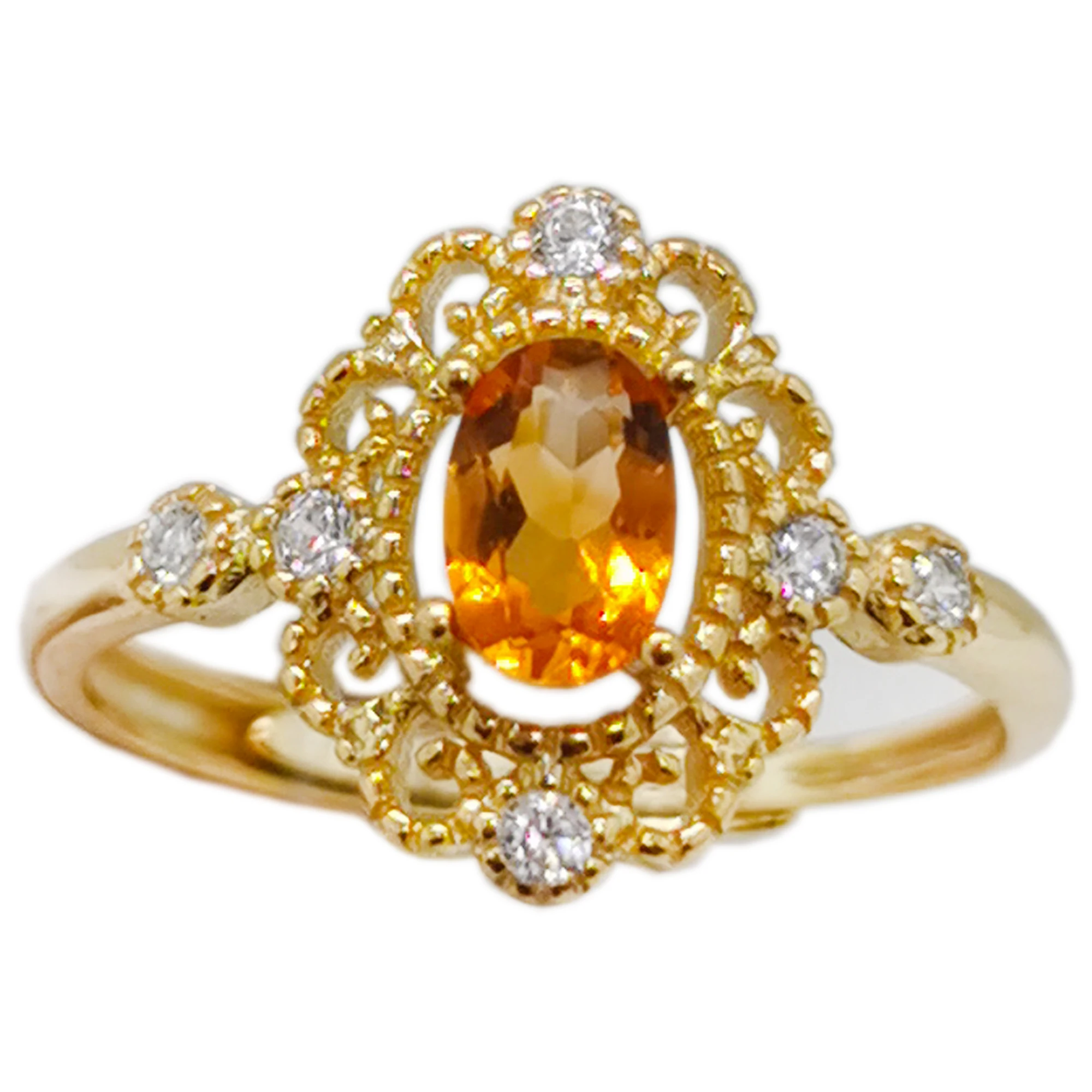 

Vintage Silver Citrine Ring 4mm*6mm 0.4ct Natural Citrine Silver Ring 18K Gold Plating 925 Silver Gemstone Jewelry