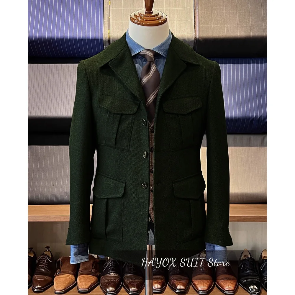 Vintage Tweed Men's Hunting Jacket Herringbone Hunting Jacket Casual 4 Pockets Fashion Design Blazer Single Breasted