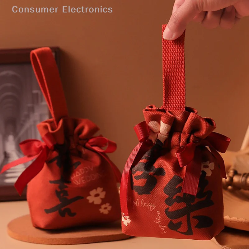 Retro Silk Velvet Handheld Candy Bags Chinese Style Wedding Gifts Packing Bags Portable Drawstring Candy Storage Bags