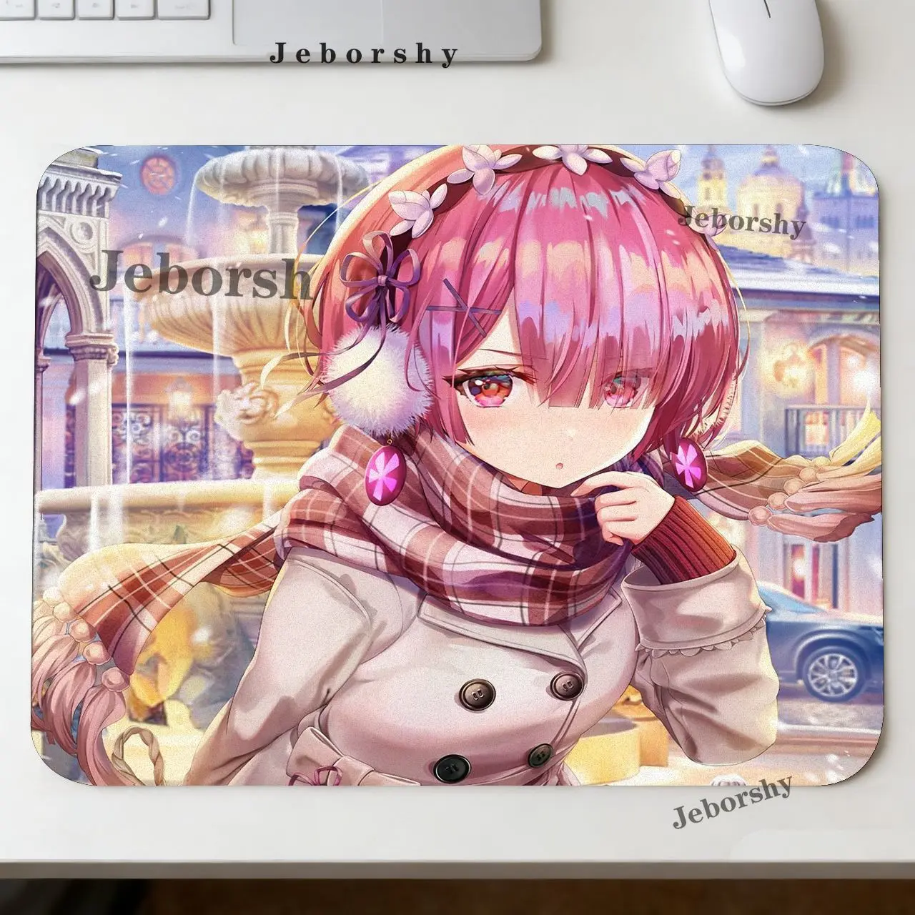 Anime R-Re Zero Ram Mouse Pad Small Non-Slip Waterproof Mat Stitched Edge Keyboard Pad for Gaming Daily Office