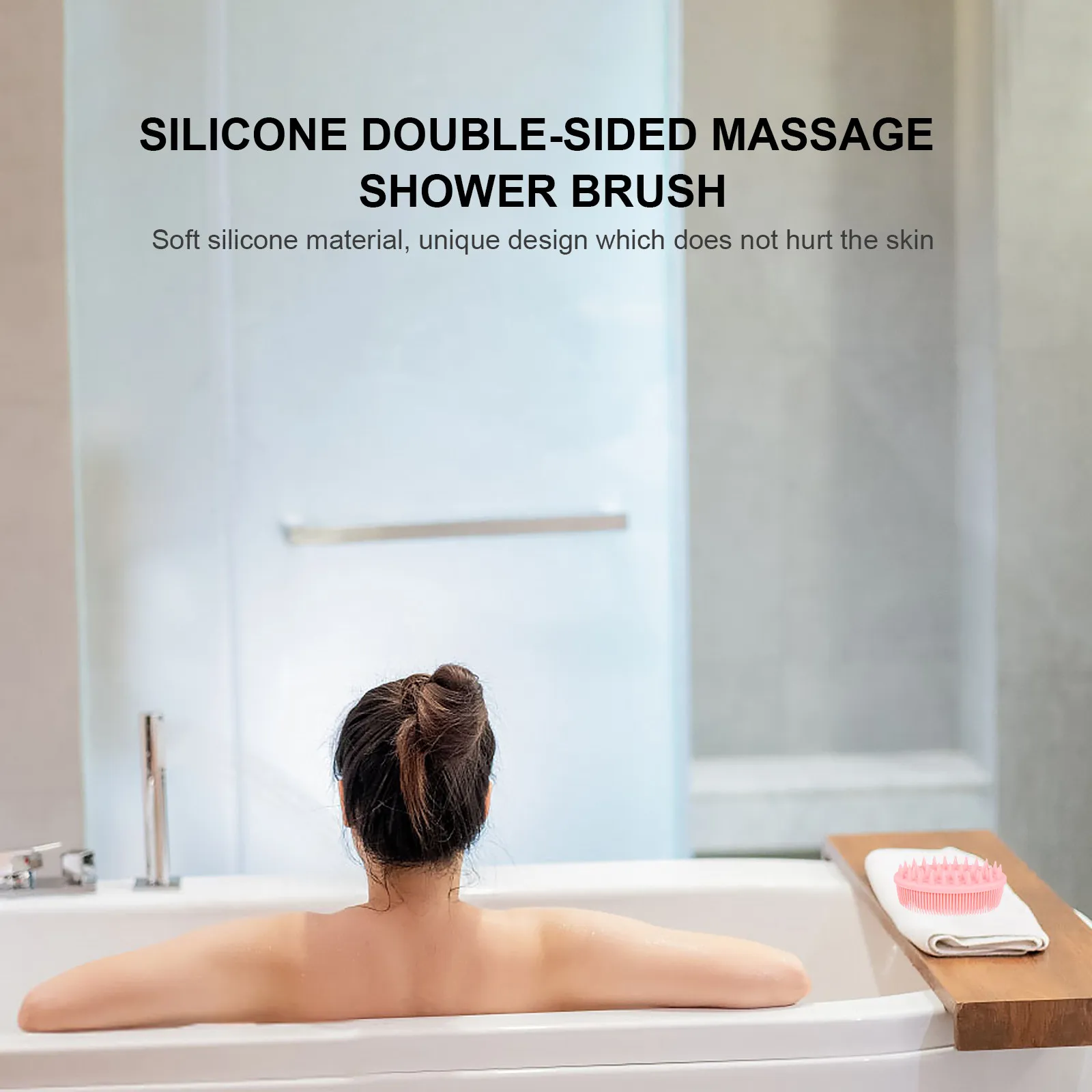 

Розовая двусторонняя силиконовая мочалка для тела и мытья волос, безопасная для младенцев, с массажным эффектом