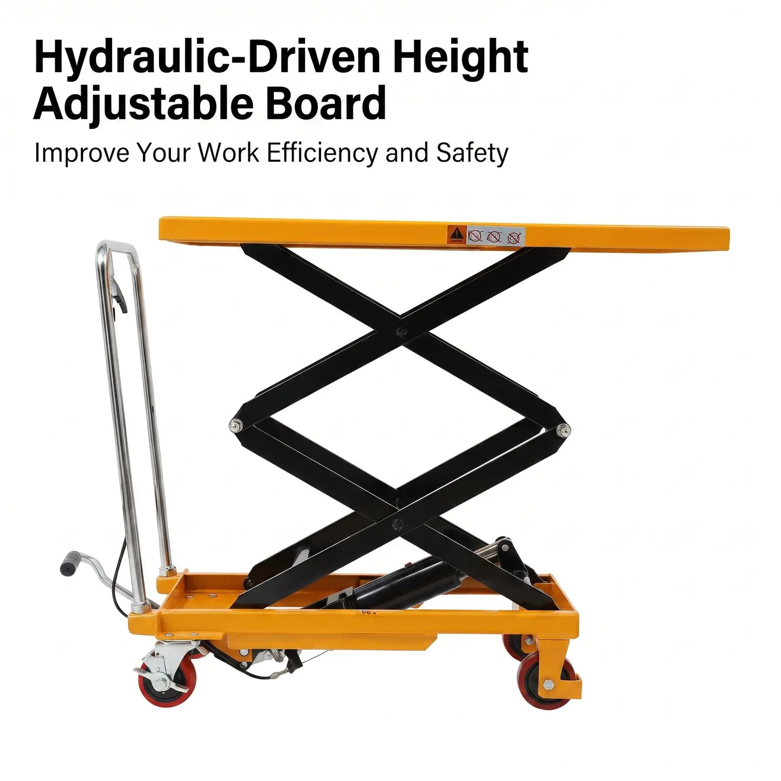 90*50*97cm Hydraulic Scissor Platform Truck, Single Scissor Hydraulic Lifting Table, 4 Locking Wheels Lift Cart for Material Handling and Transportation