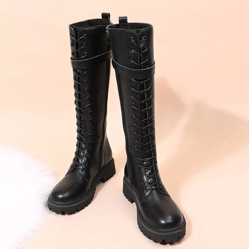 Buty damskie Biker Long Footwear Middle Heel Shoes For Woman New Rock Winter Knee High Shaft In Stylish Promotion Boot Pu