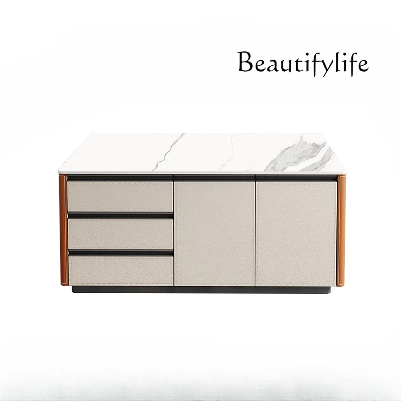 

Минималистичный кожаный журнальный столик в седле для гостиной, новый женский роскошный современный простой прямоугольный высокий чайный столик