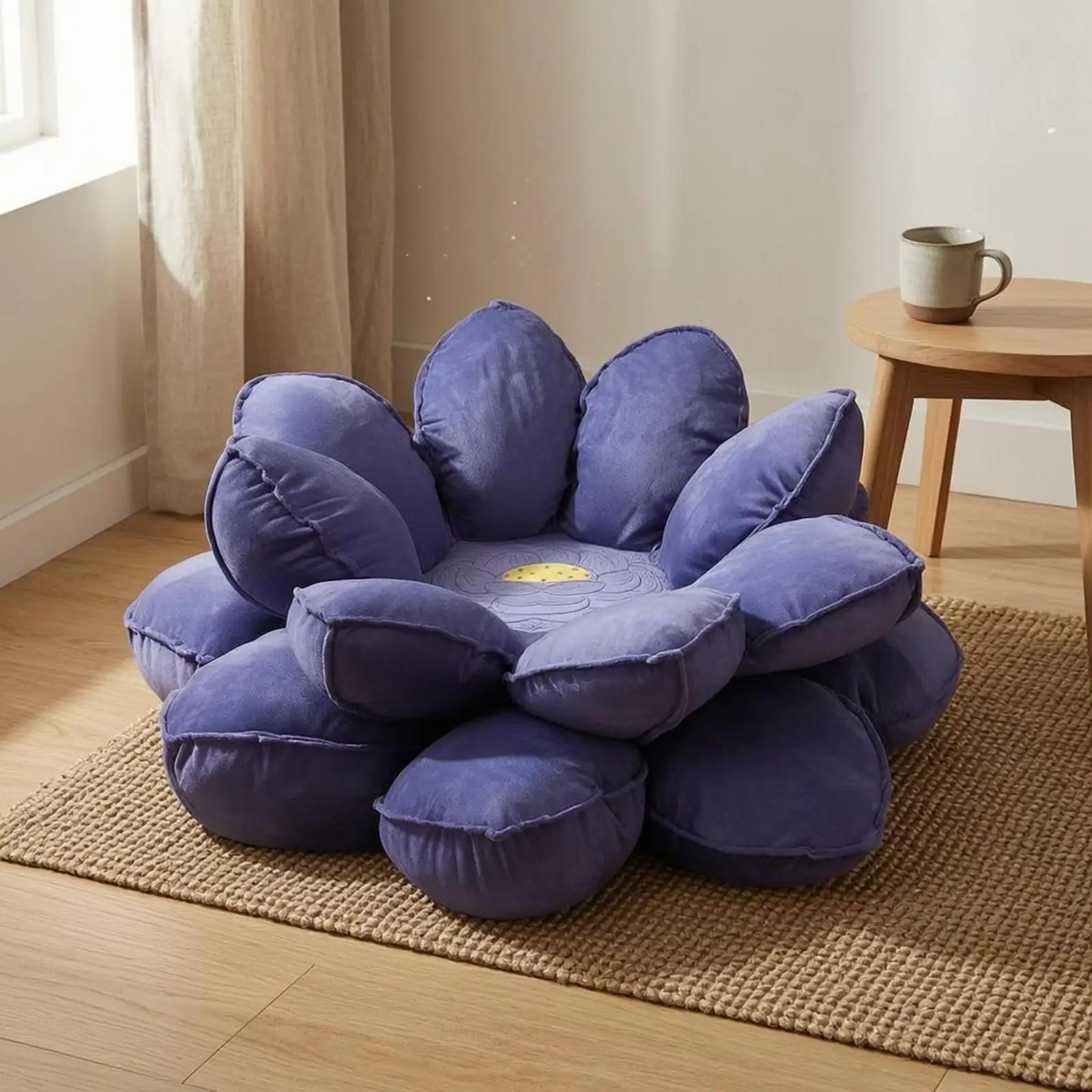 Flower Shaped Large Floor Cushion Plush Cushion for Sofa Side Floor Seating Crystal Short Plush Stuffed Cushion for Relaxation