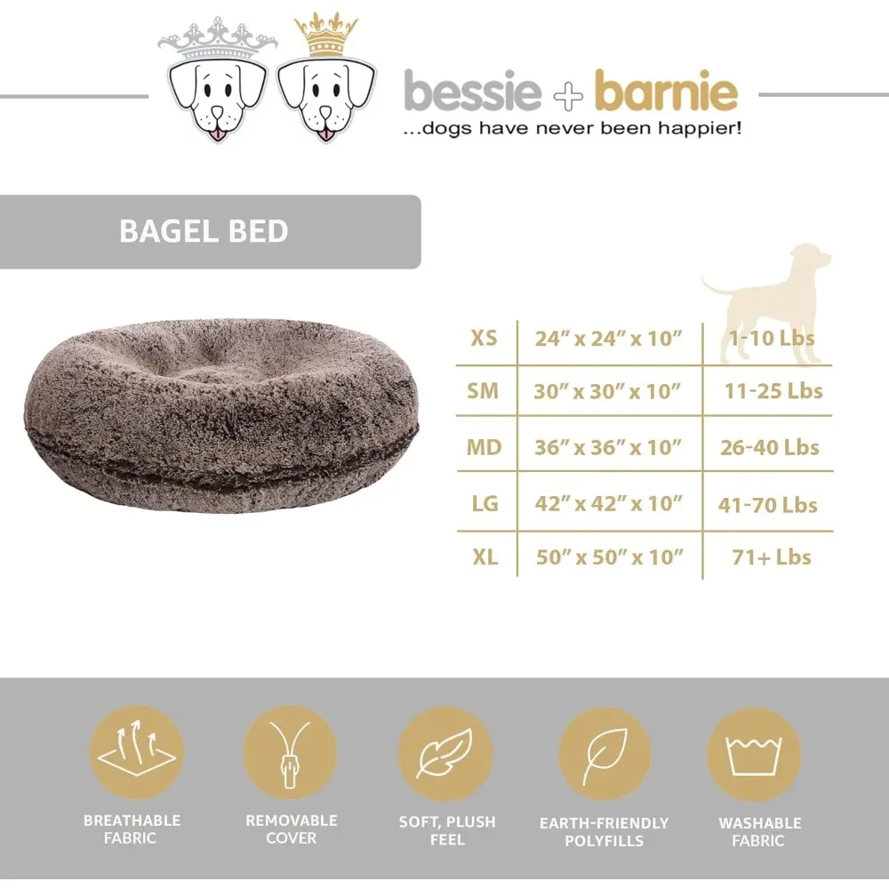 Bagel Dog Bed - Extra Plush Faux Fur Bean Circle with Waterproof Lining & Washable Cover for Ultimate Calming Comfort