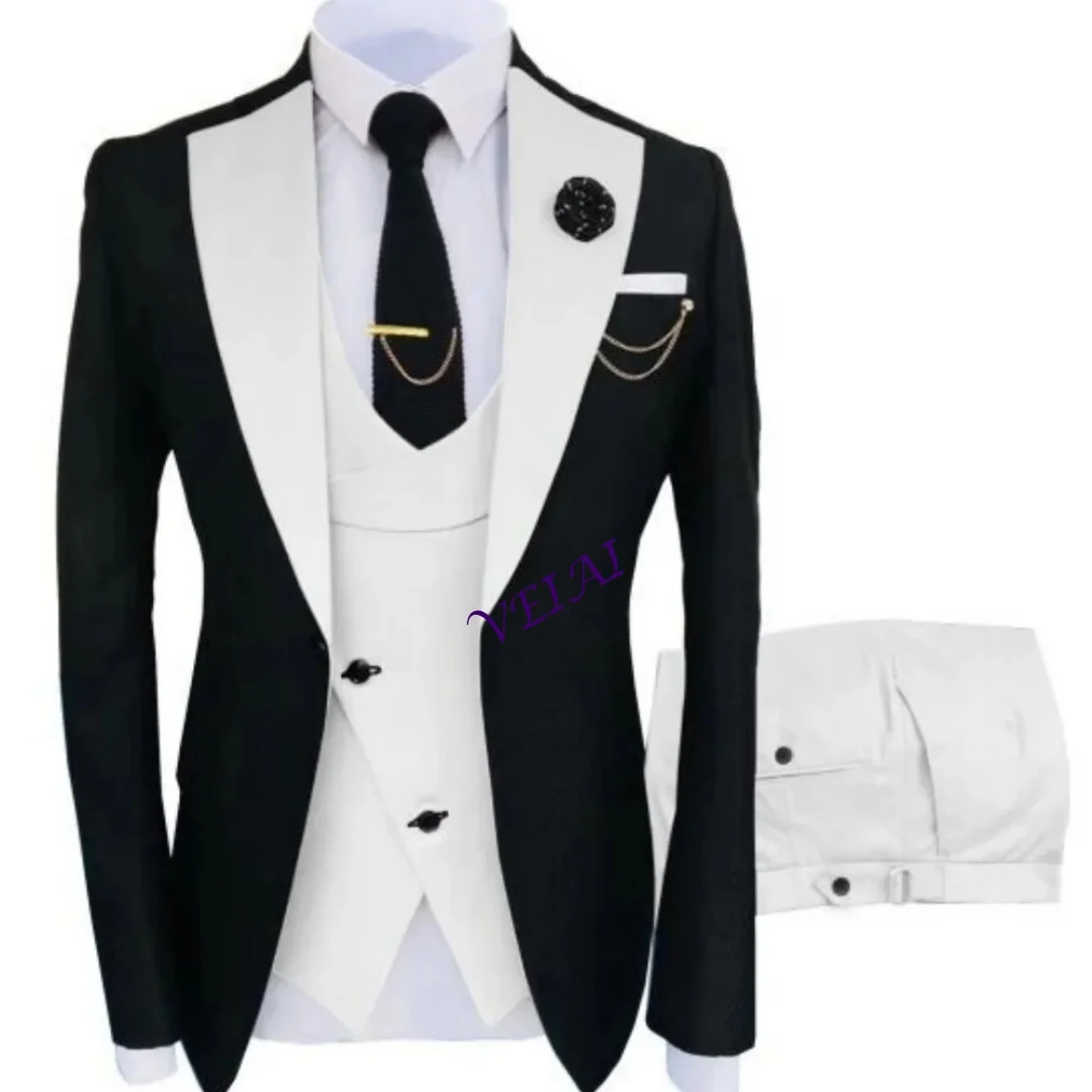 Customized 3-Piece Slim Fit Men's Tuxedo Suits Formal Business Groom Costume Set for Wedding Party Prom - Jacket Pant Vest
