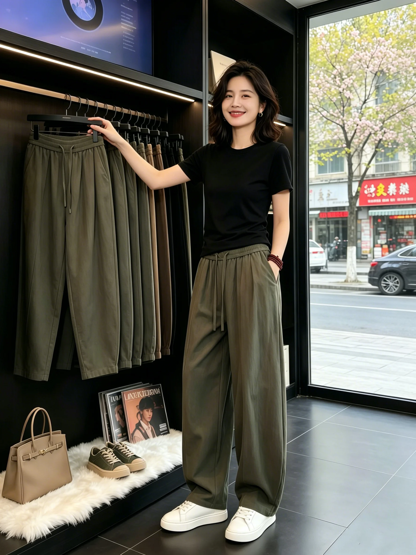 Khaki Cotton Linen Blade Pants Men Summer Thin Straight Leg Wide Leg Casual Pants Draped Loose Fit Straight Cut Trousers