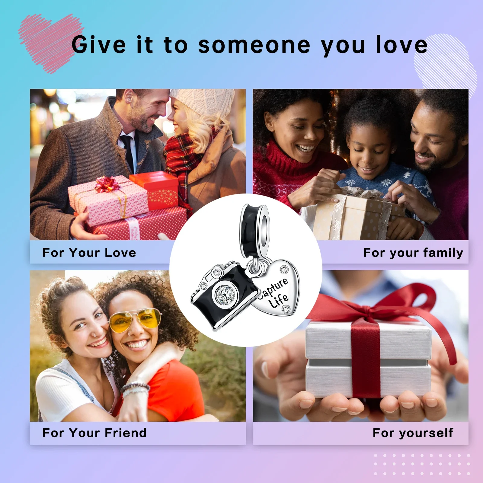 925 فضة التقاط الحياة كاميرا قلادة سوداء سحر صالح الأصلي باندورا سحر أساور النساء DIY مجوهرات هدية