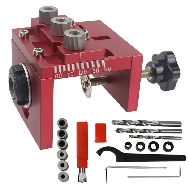 Dowelling Jig Kit 3 in 1 Woodworking Hole Puncher Locator Tools Set Drill Guide Clamp Aluminum alloy DIY Carpentry Woodworking