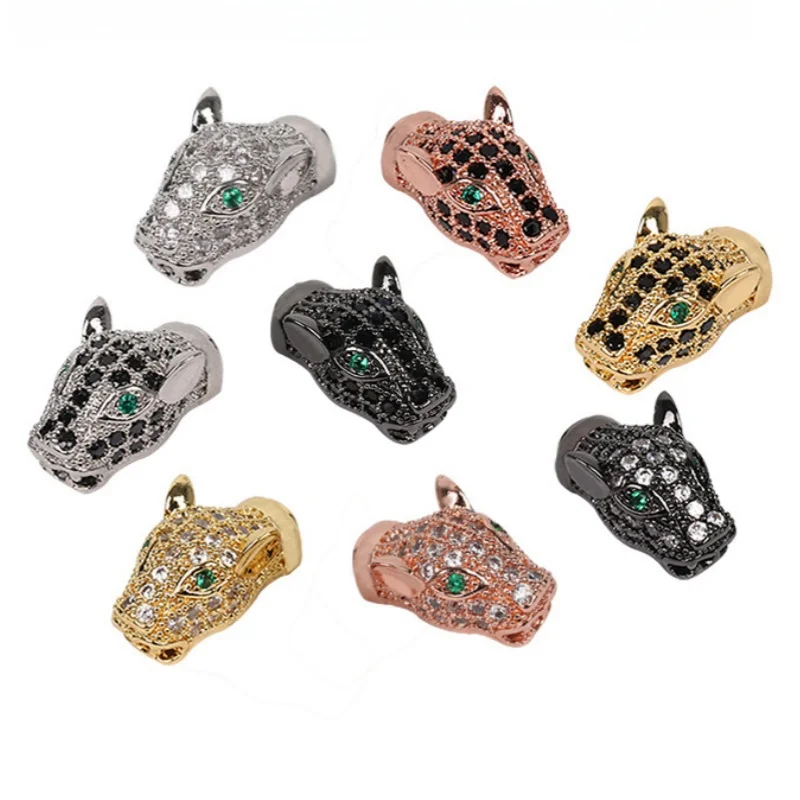 1 Piece Leopard Cubic Zirconia Beads Tiger Head Beads Leopard Lion DIY Bracelet Necklace Jewellery Making Metal Beads Wholesale