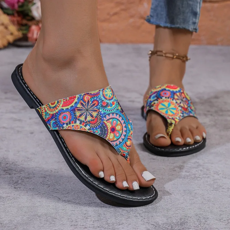 Printed Pattern Women\'s Slippers Summer New Casual Flat Shoes Elegant Beach Women\'s Flip Flops Women\'s Flip Flops Flip Flops