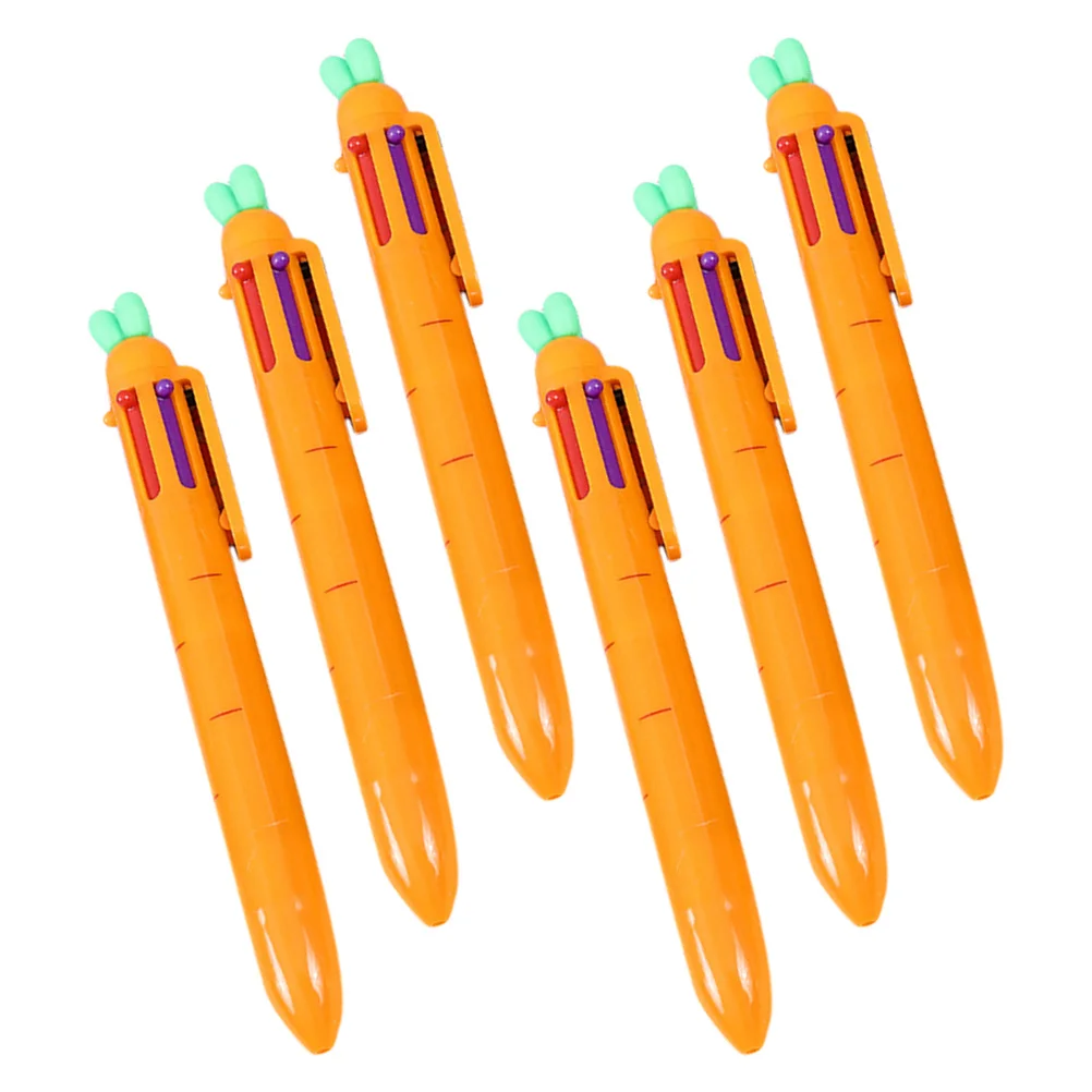 

6Pcs Carrot Shaped Ballpoint Pens Smooth Ink Flow Multicolor Pens Portable Writing Tools School Use Pen 6 Colors