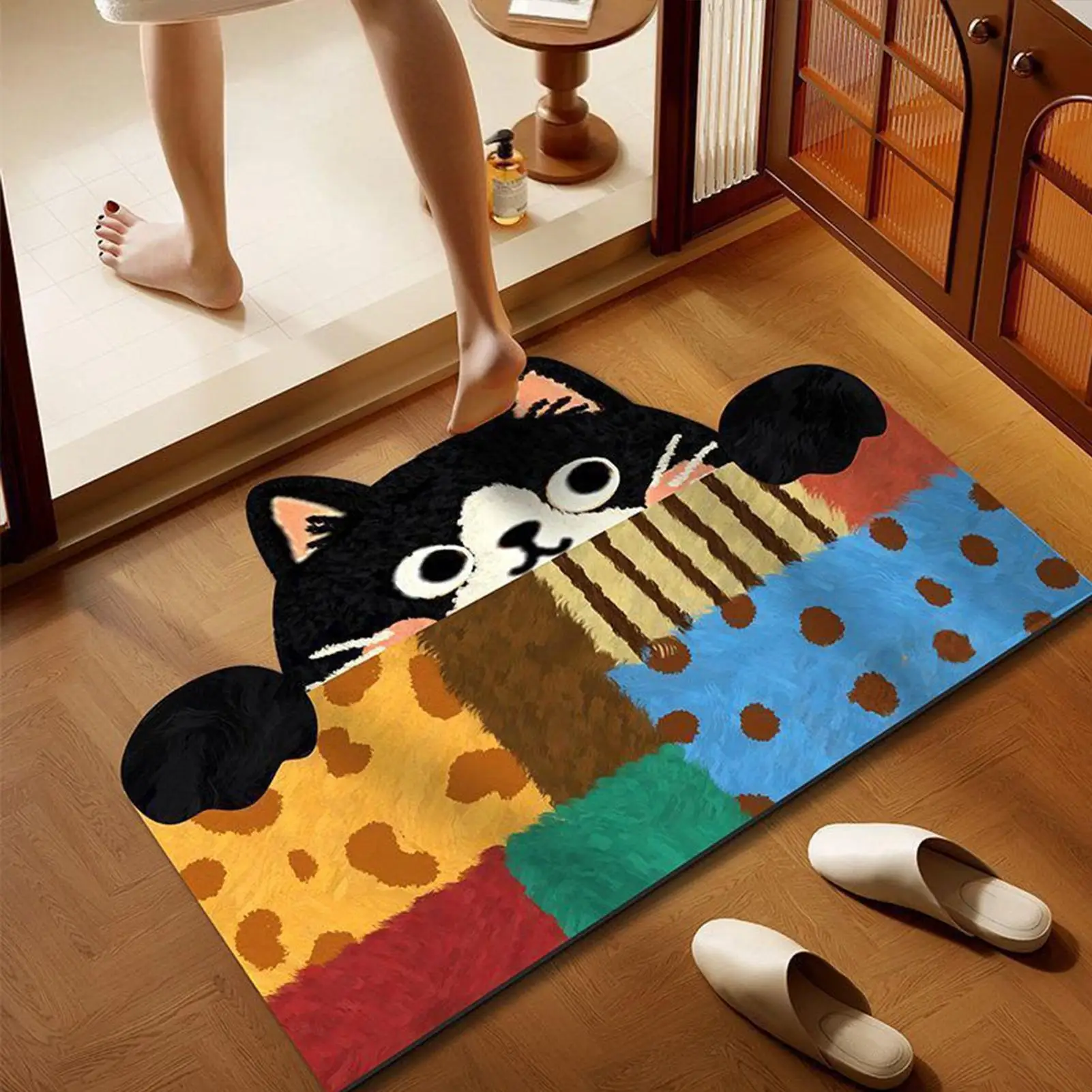 Bathroom Rug Cute Cat Bath Mats Absorbent Floor Mats for Bathroom Bathtub with Non-slip Rubber Bottom Small Size Foot Pads