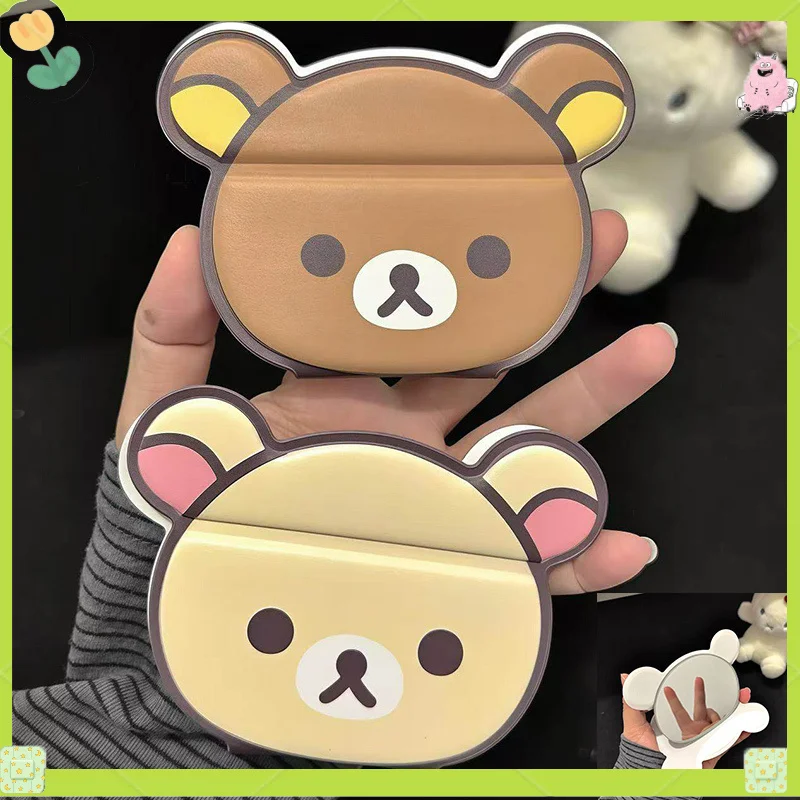 

Rilakkuma Folding Makeup Mirror Cute Simple Portable Handheld Makeup Mirror Foldable Student Compact Travel Pocket Mirror Gift