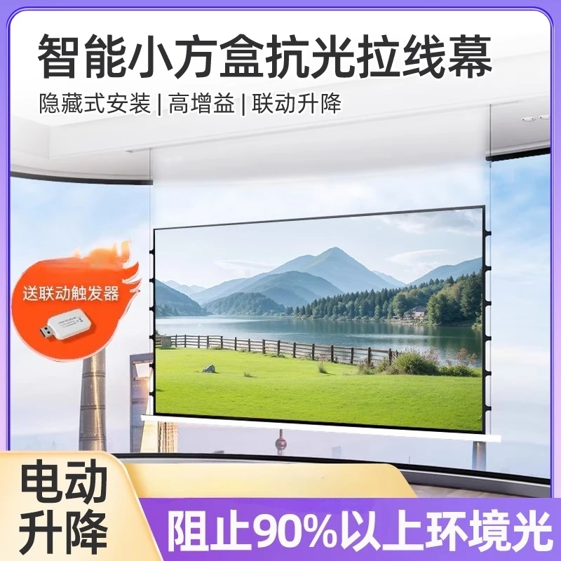 

Скрытая проекционная занавеска Электрическая подвесная фотоническая занавеска с проволокой Маленькая белая встроенная противосветовая френеля для дома 4K ultra