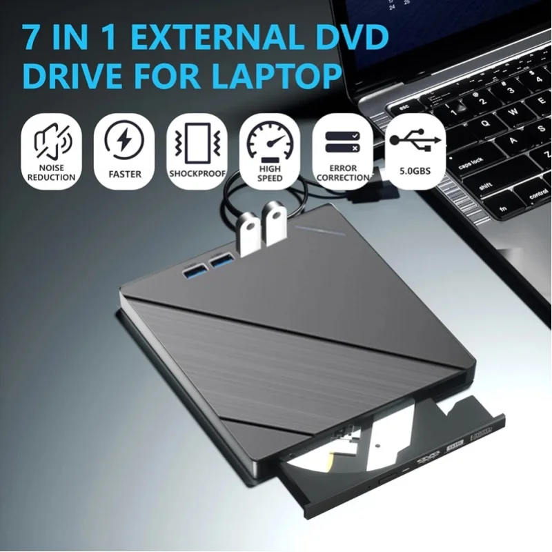7-in-1 USB 3.0 Typ C TF SD Externes CD DVD RW Optisches Laufwerk DVD-Brenner Rekorder Lesegerät Player Tray-Typ für PC Laptop Notebook