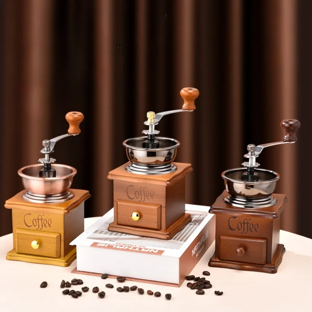 1 Piece Vintage Manual Coffee Grinder Portable Hand Crank Coffee Bean Mill with Drawer Outdoor Camping Coffee Grinders