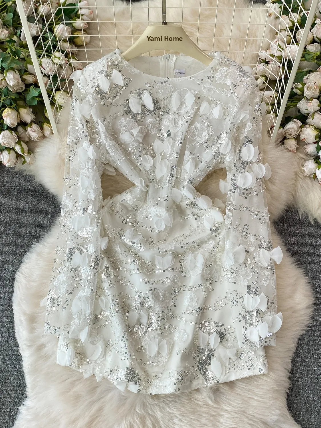 

Elegant round Neck Beaded Dress Women's Summer Luxury Fairy Tale Wedding Long Skirt Commute Style High Waist A-Line Dress
