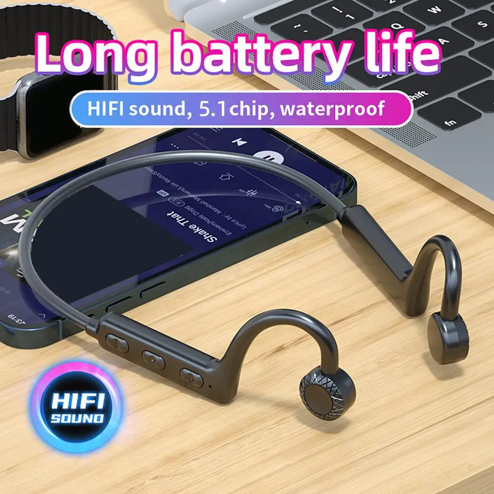 

Bone Conduction Earphone Ear Hook Super Long Standby IPX5 Waterproof Sports Wireless Bluetooth-compatible Headset for Running