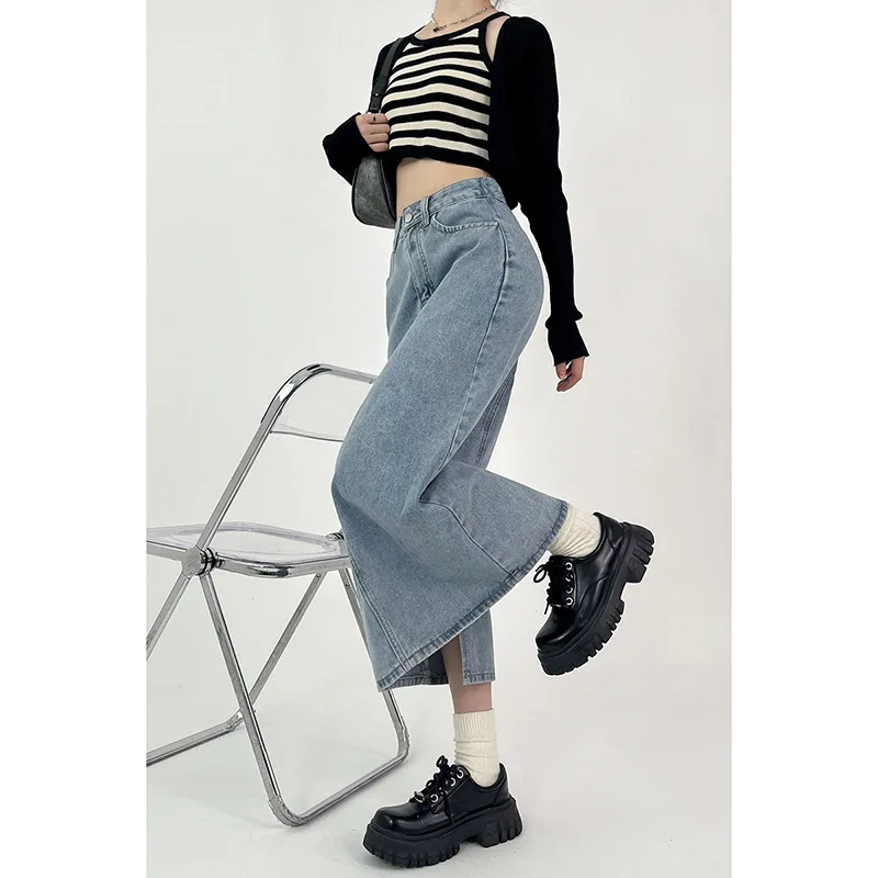 

Skirt Women's Skirt2025Spring and Summer Retro Mid-Length High Waist Slimming Back SlitaWord Skirt
