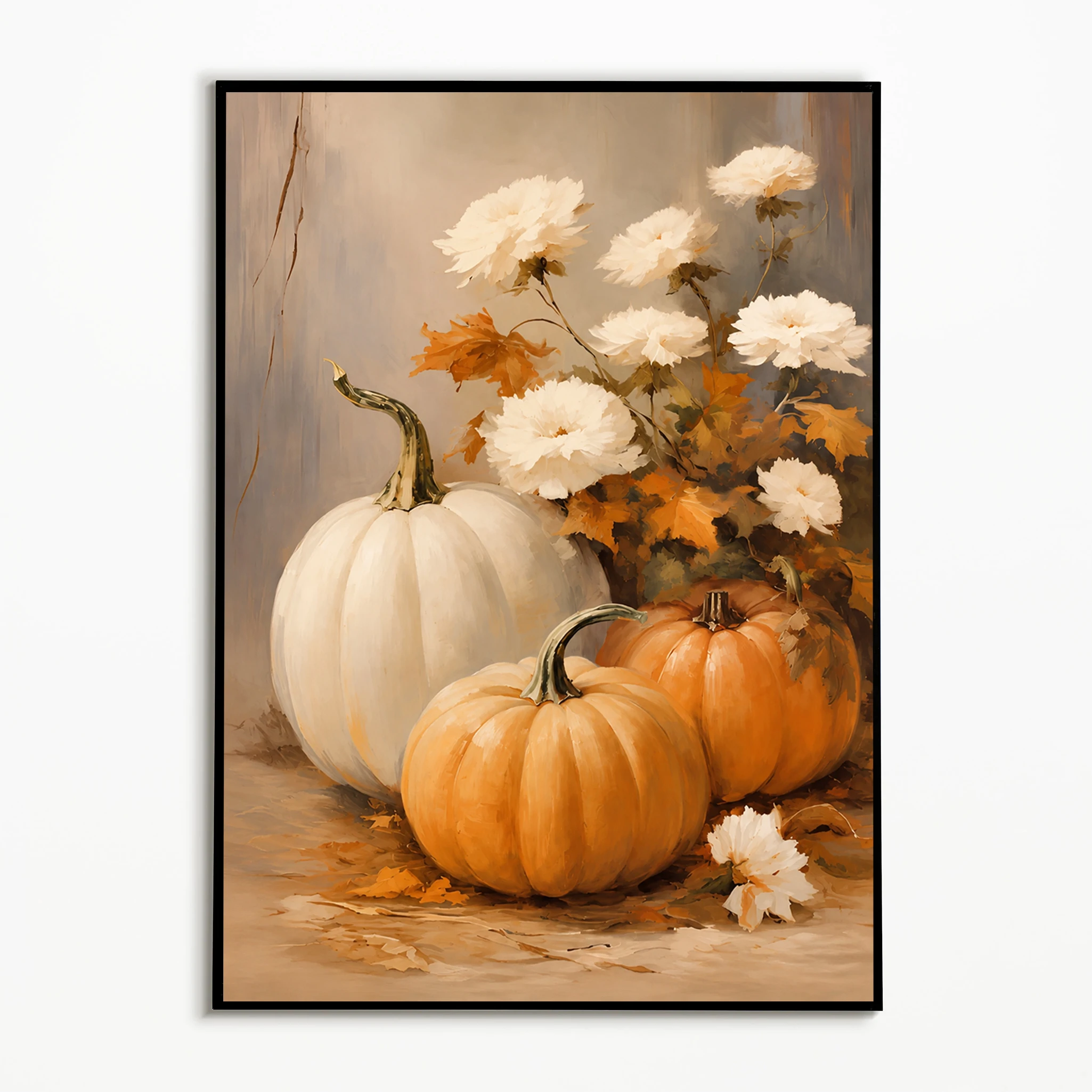 1PC Autumn Pumpkin Flower Poster  Thanksgiving Rural Harvest Wall Art  Retro Halloween Decoration Canvas Printing Fall Gift