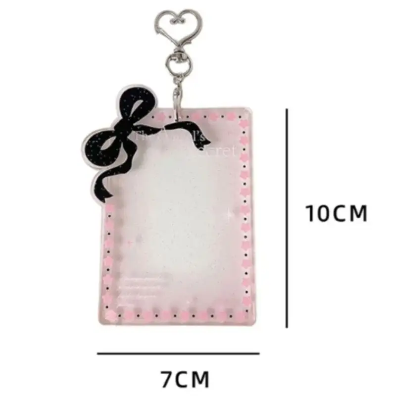 1Pcs Transparent Acrylic Glitter Photocard Holder Bow‑Heart Keychain For Kpop Merch Collection Accessories **** view 4